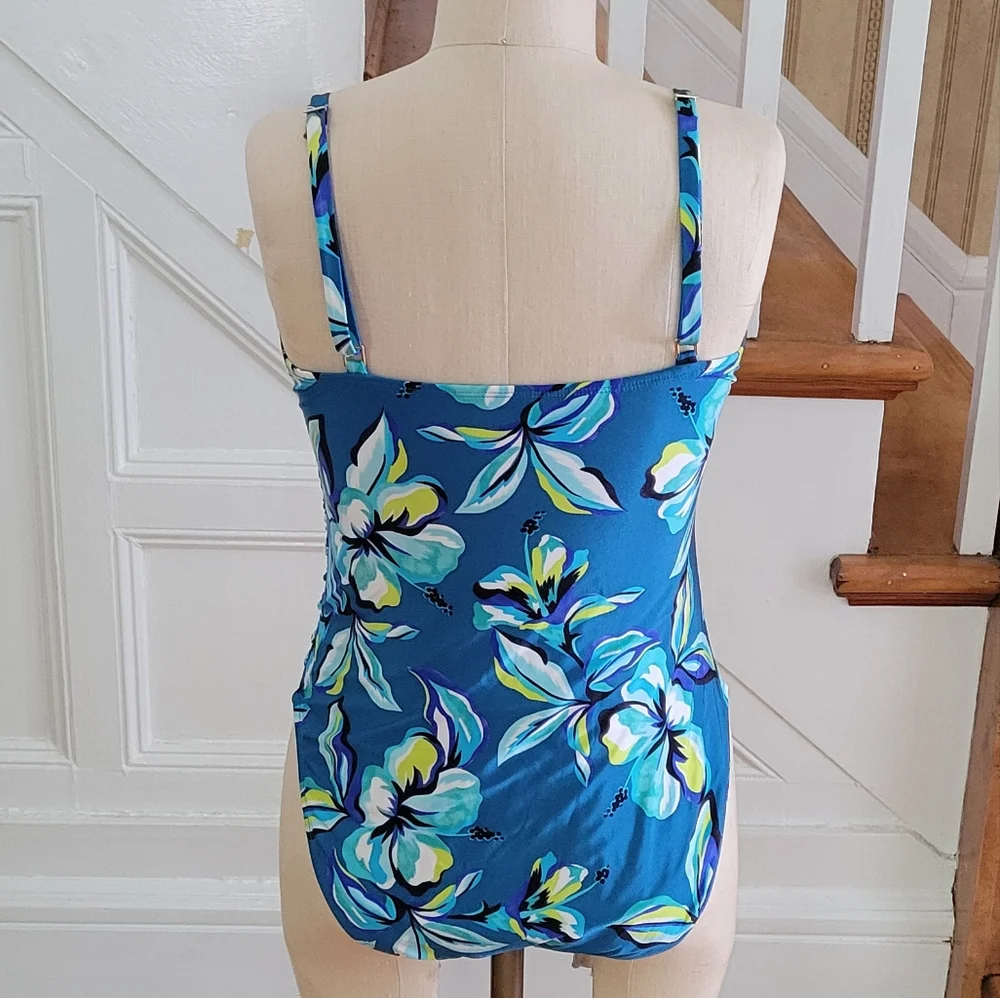 LA BLANCA Ocean Fiji Tropic One Piece Blue Bathing Suit Size 12 Brand New - Picture 3 of 10